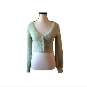 Garage Soft and fluffy light green fuzzy cardigan